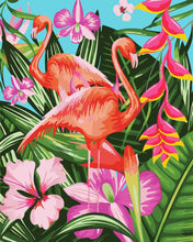Charger l&#39;image dans la galerie, peinture par numéros | Flamants Roses et grandes feuilles | animaux oiseaux flamants roses nouveautés complexe | FiguredArt
