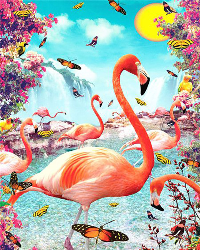 Peinture par numéros - Flamants roses et Papillons