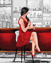 Charger l&#39;image dans la galerie, Peinture par numéros - Femme en rouge et verre de Vin