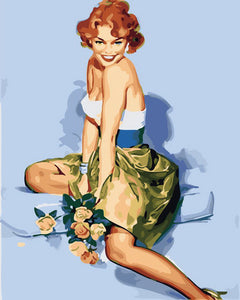 Peinture par numéros - Pin-up Vintage et Bouquet