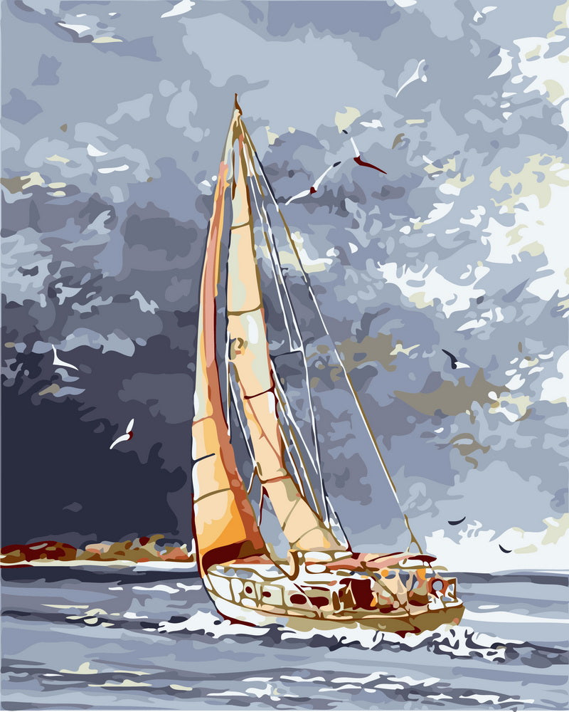 Coloriage tableau bateau sur l'eau