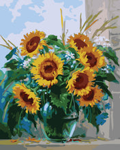 Charger l&#39;image dans la galerie, Vase transparent et Tournesols