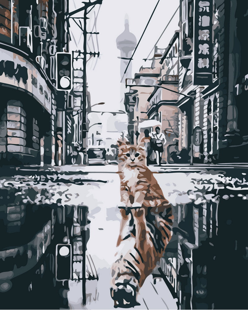 Chat reflet de tigre en Ville