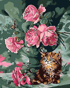 Bouquet de Roses et Chat