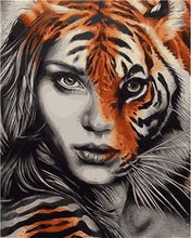 Charger l&#39;image dans la galerie, peinture par numéros | La Femme Tigre | animaux, intermédiaire, portrait, tigres | FiguredArt