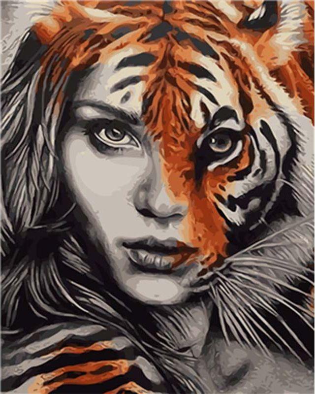 peinture par numéros | La Femme Tigre | animaux, intermédiaire, portrait, tigres | FiguredArt