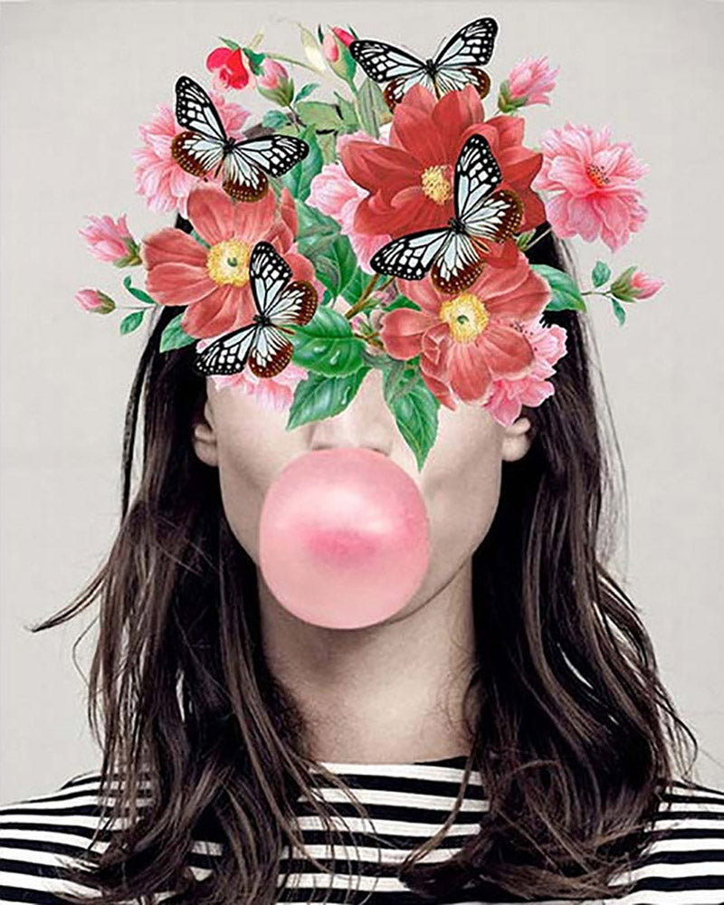 Peinture par numéros - Chewing Gum, Fleurs et Papillons