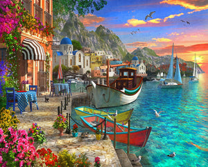 Peinture par numéros Port fleuri | Figured'Art intermédiaire nouveautés ville paysages bateaux