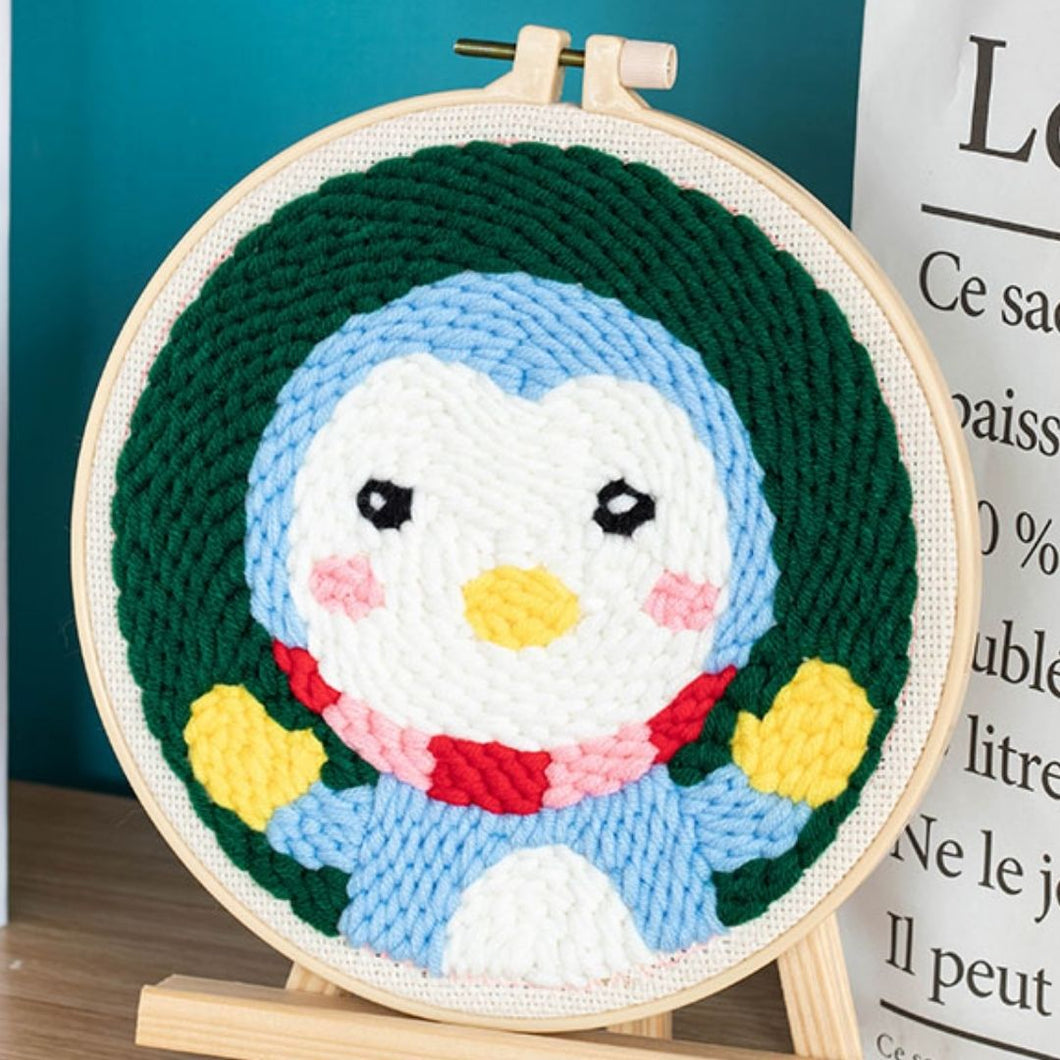 Punch Needle Petit Pingouin bleu