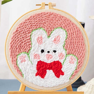 Punch Needle Lapin et Noeud rouge