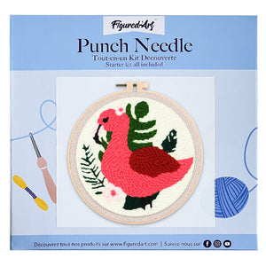 Punch Needle Flamant rose et Feuillage