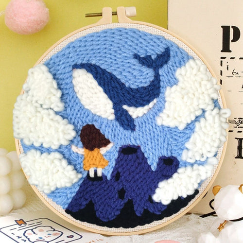 Punch Needle Baleine bleue et petite Fille
