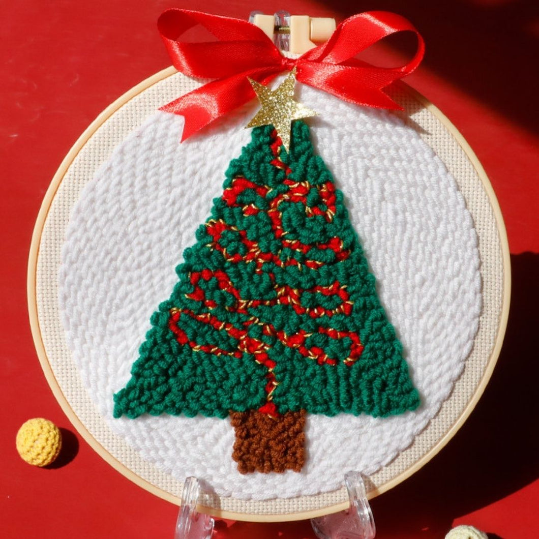 Punch Needle Sapin décoré pour Noël