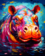 Charger l&#39;image dans la galerie, Diamond Painting - Broderie Diamant - Hippopotame Coloré Abstrait 40x50cm toile tendue sur châssis