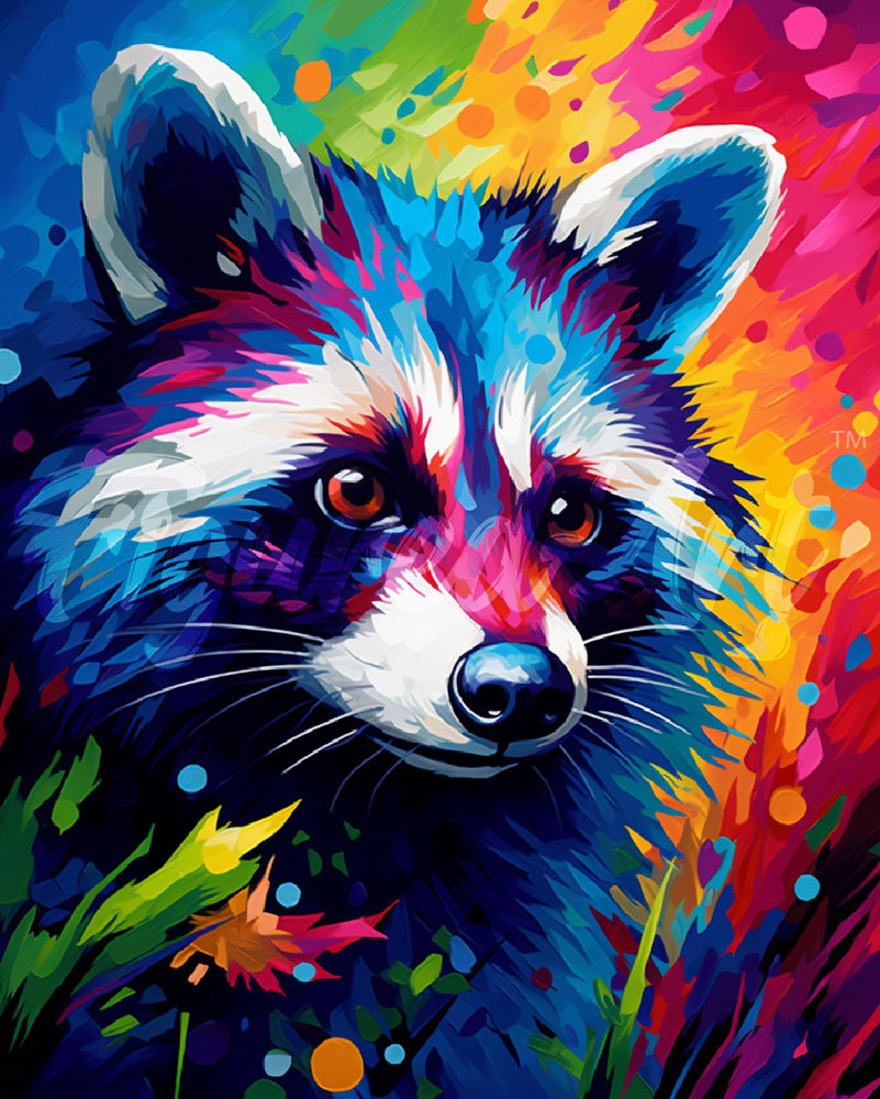 Diamond Painting - Broderie Diamant - Raton laveur Coloré Abstrait