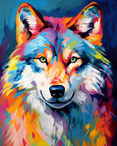 Diamond Painting - Broderie Diamant - Loup Coloré Abstrait 40x50cm toile tendue sur châssis