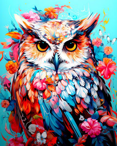 Diamond Painting - Broderie Diamant - Hibou coloré en fleurs