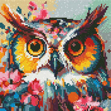 Charger l&#39;image dans la galerie, Mini Diamond Painting 25x25cm - Hibou Fantaisie et Fleurs