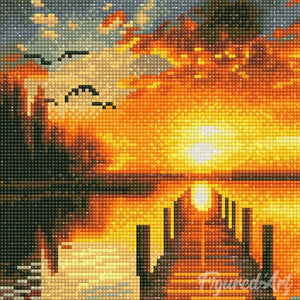 Mini Diamond Painting 25x25cm - Coucher de Soleil sur le Lac Doré