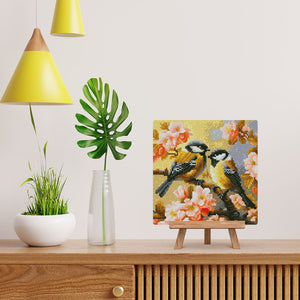 Mini Diamond Painting 25x25cm - Couple d'Oiseaux parmi les Fleurs