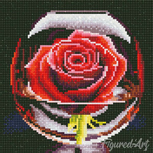 Mini Diamond Painting 25x25cm - Rose Rouge dans le Verre