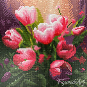 Mini Diamond Painting 25x25cm - Belles Tulipes Roses