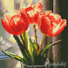 Charger l&#39;image dans la galerie, Mini Diamond Painting 25x25cm - Tulipes Pêche