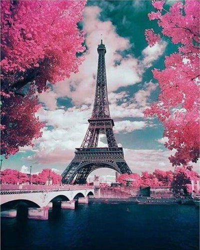 Broderie Point de Croix - Tour Eiffel en Fleurs