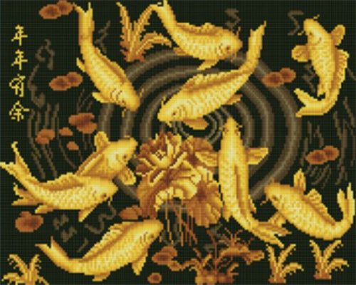 Broderie Diamant - Carpes Koi dorées