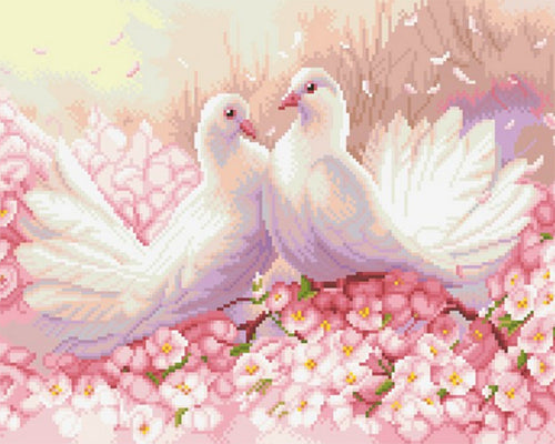 Broderie Diamant - Couple de Colombes