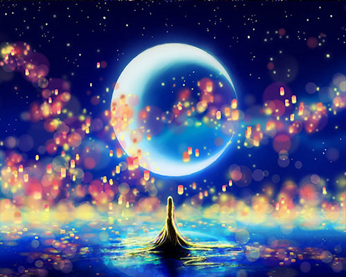 Broderie Diamant - Diamond Painting Lune et Bulles