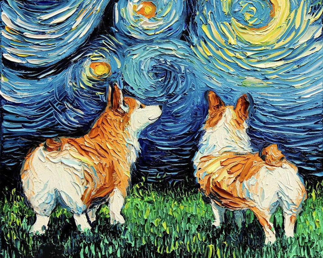 Broderie Diamant Chien et Ciel étoilé animaux chiens paysages | FiguredArt