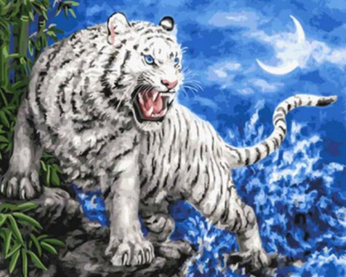 Broderie Diamant - Tigre blanc menaçant