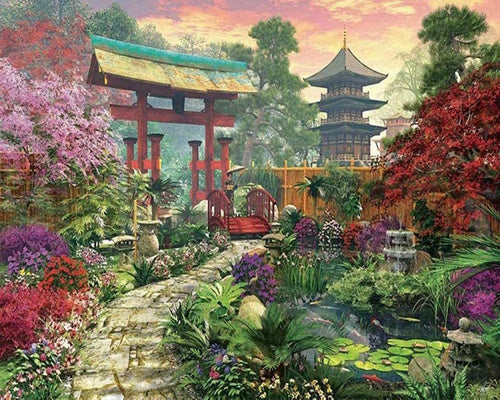 Broderie Diamant Jardin menant au temple paysages | FiguredArt
