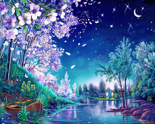 Broderie Diamant - Diamond Painting Barque au bord de l'Eau