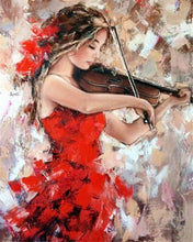 Charger l&#39;image dans la galerie, Broderie Diamant - Diamond Painting Violoniste et Robe rouge