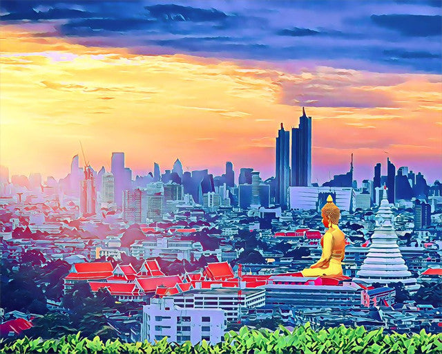 Peinture par numéros Buddha Bangkok | Figured'Art intermédiaire nouveautés ville paysages