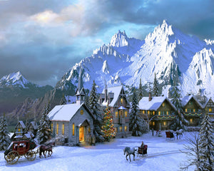 Peinture par numéros Noël dans les Alpes | Figured'Art intermédiaire nouveautés paysages montagnes