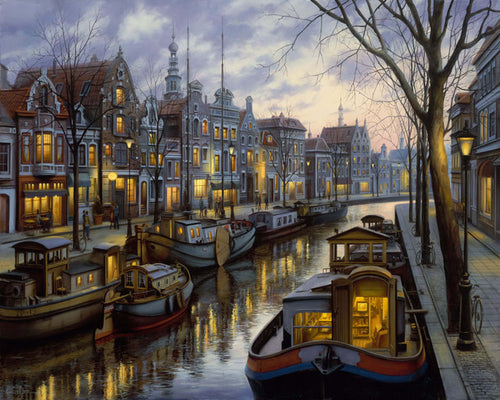 Peinture par numéros Vie sur le canal | Figured'Art complexe nouveautés ville paysages bateaux