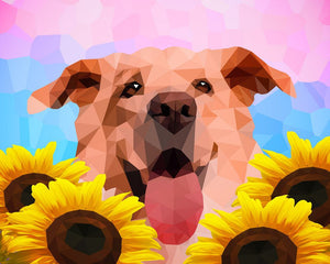 Peinture par numéros Chien Polygon Art | Figured'Art facile nouveautés animaux chiens fleurs