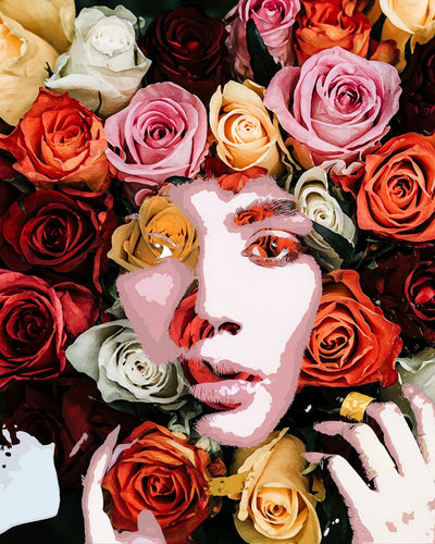 Peinture par numéros Visage de roses | Figured'Art intermédiaire nouveautés fleurs portrait femmes