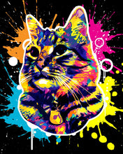 Charger l&#39;image dans la galerie, Peinture par numéros Chat Splash Pop Art | Figured&#39;Art intermédiaire nouveautés animaux chats