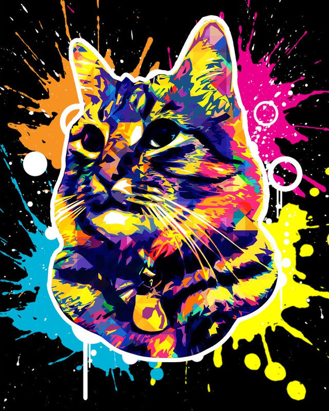 Peinture par numéros Chat Splash Pop Art | Figured'Art intermédiaire nouveautés animaux chats