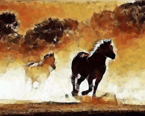 Broderie Diamant - Diamond Painting Chevaux en action 40x50cm toile tendue sur châssis