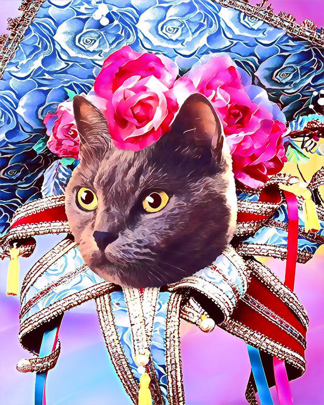 Peinture par numéros Chat Mardigras | Figured'Art intermédiaire nouveautés animaux chats fleurs