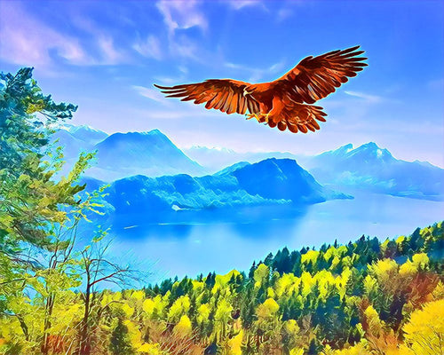 Peinture par numéros Aigle et Paysage de Suisse | Figured'Art intermédiaire nouveautés paysages animaux oiseaux aigles
