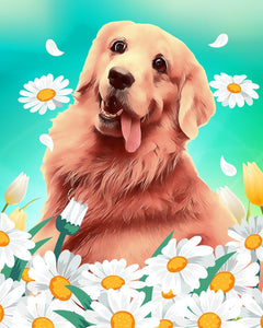 Peinture par numéros Golden Retriever | Figured'Art facile nouveautés animaux chiens fleurs