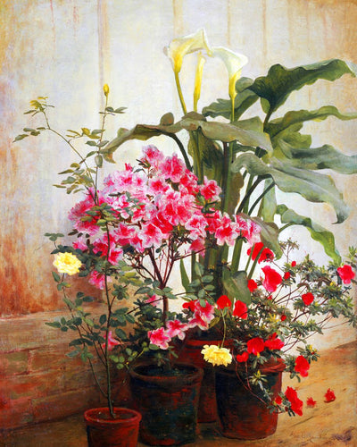 Peinture par numéros Côté d'une serre George Cochran Lambdin Figured'Art fleurs nouveautés reproduction intermédiaire