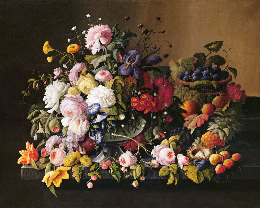 Broderie Diamant - Diamond Painting Fleurs et Fruits - Severin Roesen 40x50cm toile tendue sur châssis