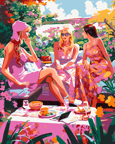 Peinture par numéros Figured'Art Filles Bavardes au Jardin